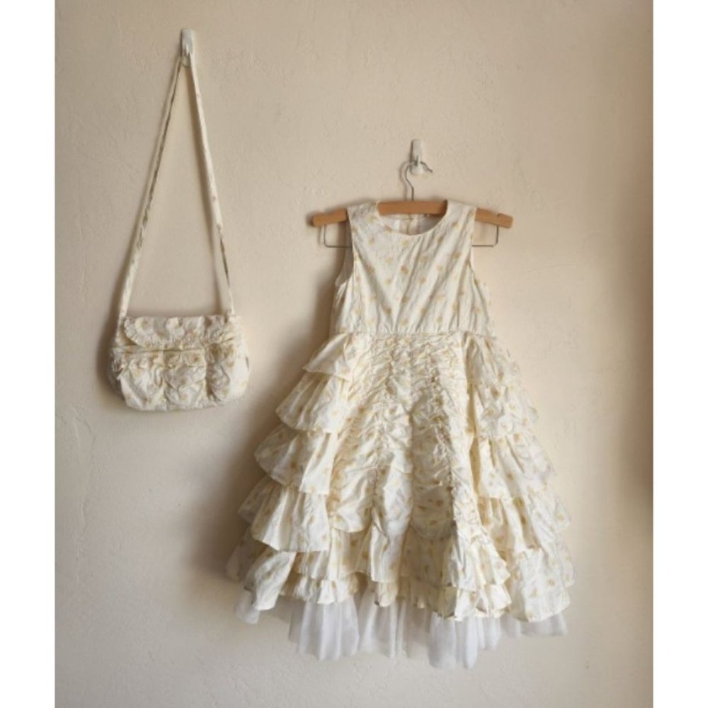 Jottum formal dress + matching purse Size 7 layers cinching ruffles tulle flower